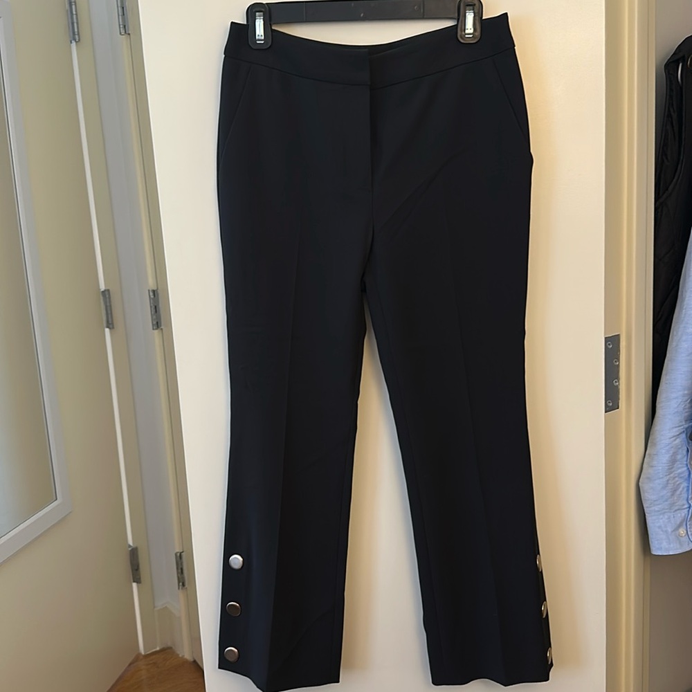 Maje Black Cropped Trousers with Gold Button Detailing, Size 1